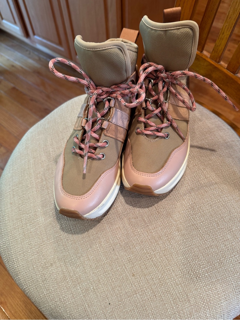 See By Chloé Taupe and Pink Lace-Up High-Top Boots